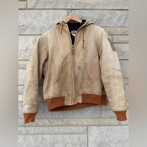 Vintage Carhartt  Jacket  Duck Canvas Quilt Lined Distressed Holes Faded Mens L